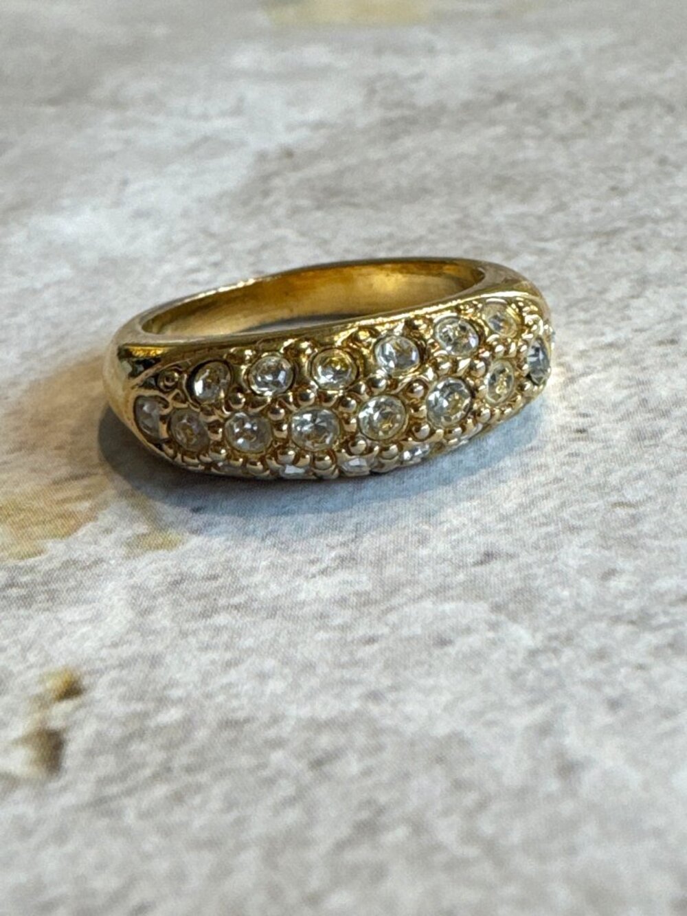 Avon Gold Plated Pave Crystal Ring Band Size 7 3/4